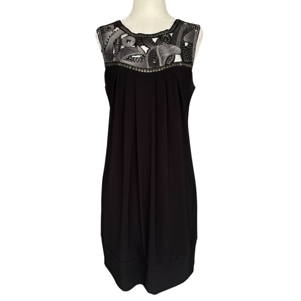 B. SMART WOMENS BLACK BEAD & SEQUIN EMBELLISHED SLEEVELESS DRESS MEDIUM